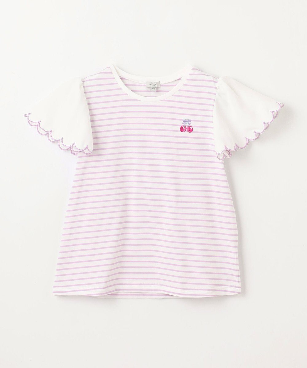 ANY KIDS 袖スカラップ ボーダーTシャツ 