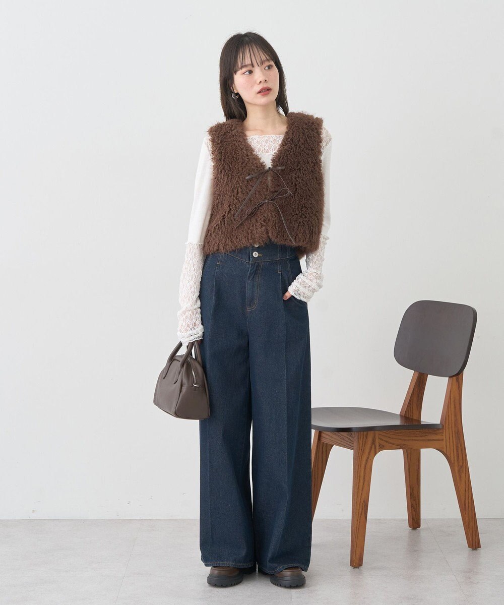 earth music&ecology フェイクファーショートジレ 