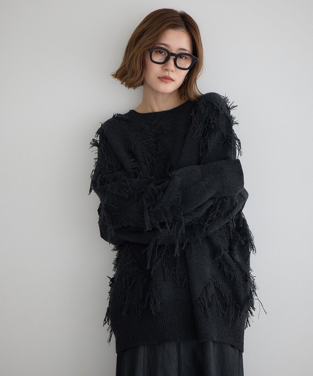 YECCA VECCA スター柄フリンジルーズニット 