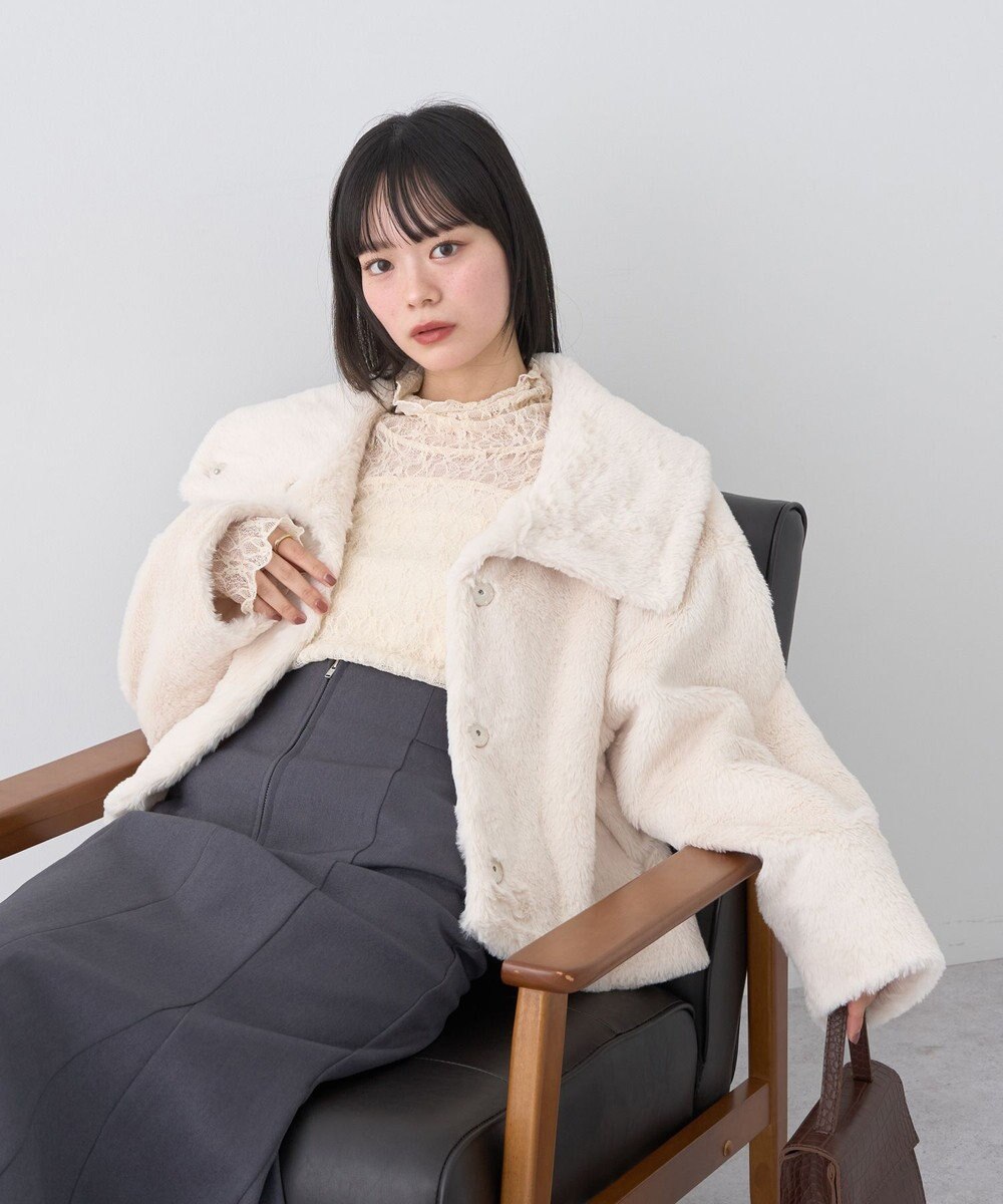 earth music&ecology ファーショートブルゾン 