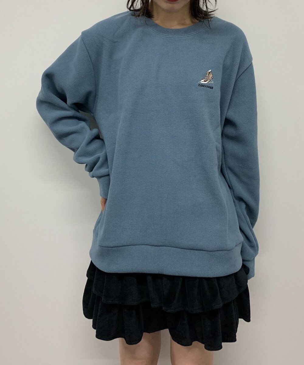 WEGO 【ユニセックス着用ITEM】ワッフルフリースOP刺繍クルートレーナー 