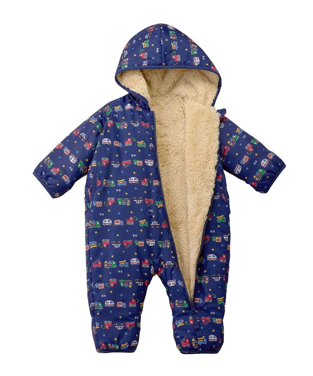 MIKI HOUSE HOT BISCUITS 【70-100cm】 裏ボアフリース 総柄ジャンプスーツ 