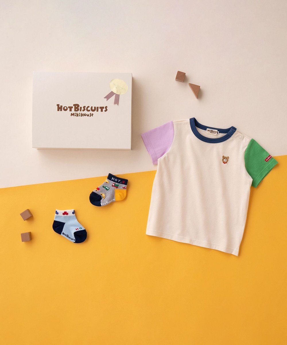 MIKI HOUSE HOT BISCUITS ワンポイント半袖Tシャツ＆ローカットソックスギフトセット【BOX付き】 