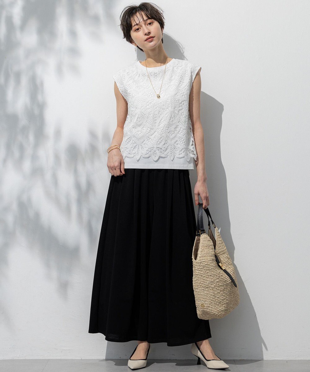 23区 L 【接触冷感/洗える】ツイストコットンプレーティング ワイド パンツ 