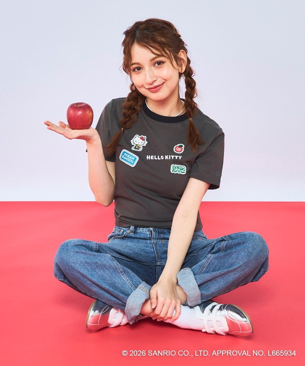 OP／FILA 【Ocean Pacific×ハローキティ】ワッペンリンガーチビTシャツ 