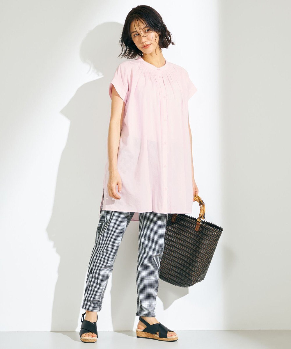 ANY 【洗える】シャーリングチュニック ブラウス 