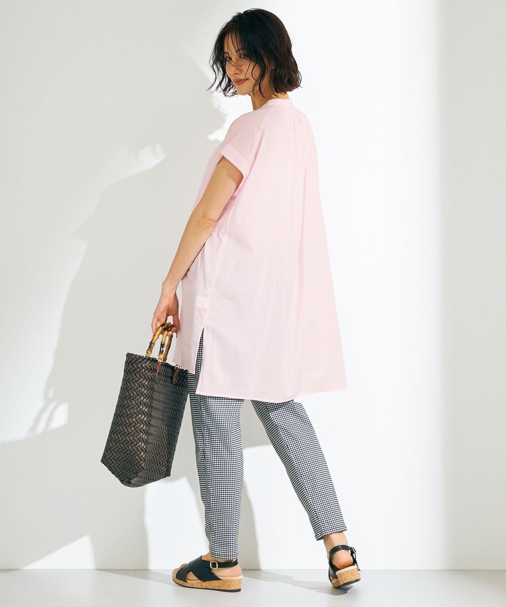 ANY 【洗える】シャーリングチュニック ブラウス 