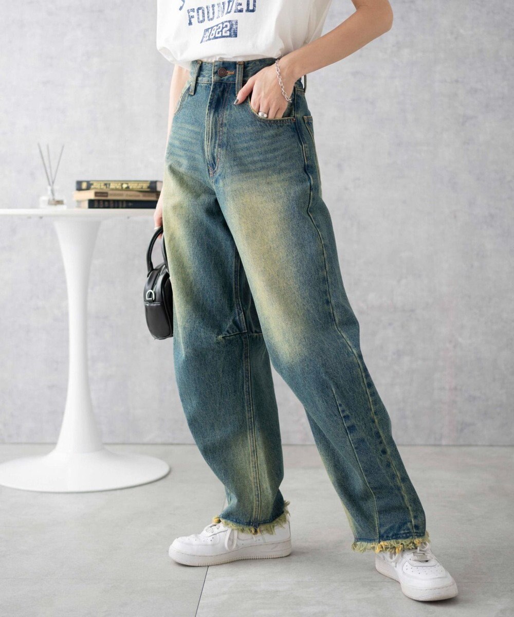 WEGO ヴィンテージウォッシュカーブデニムパンツ 
