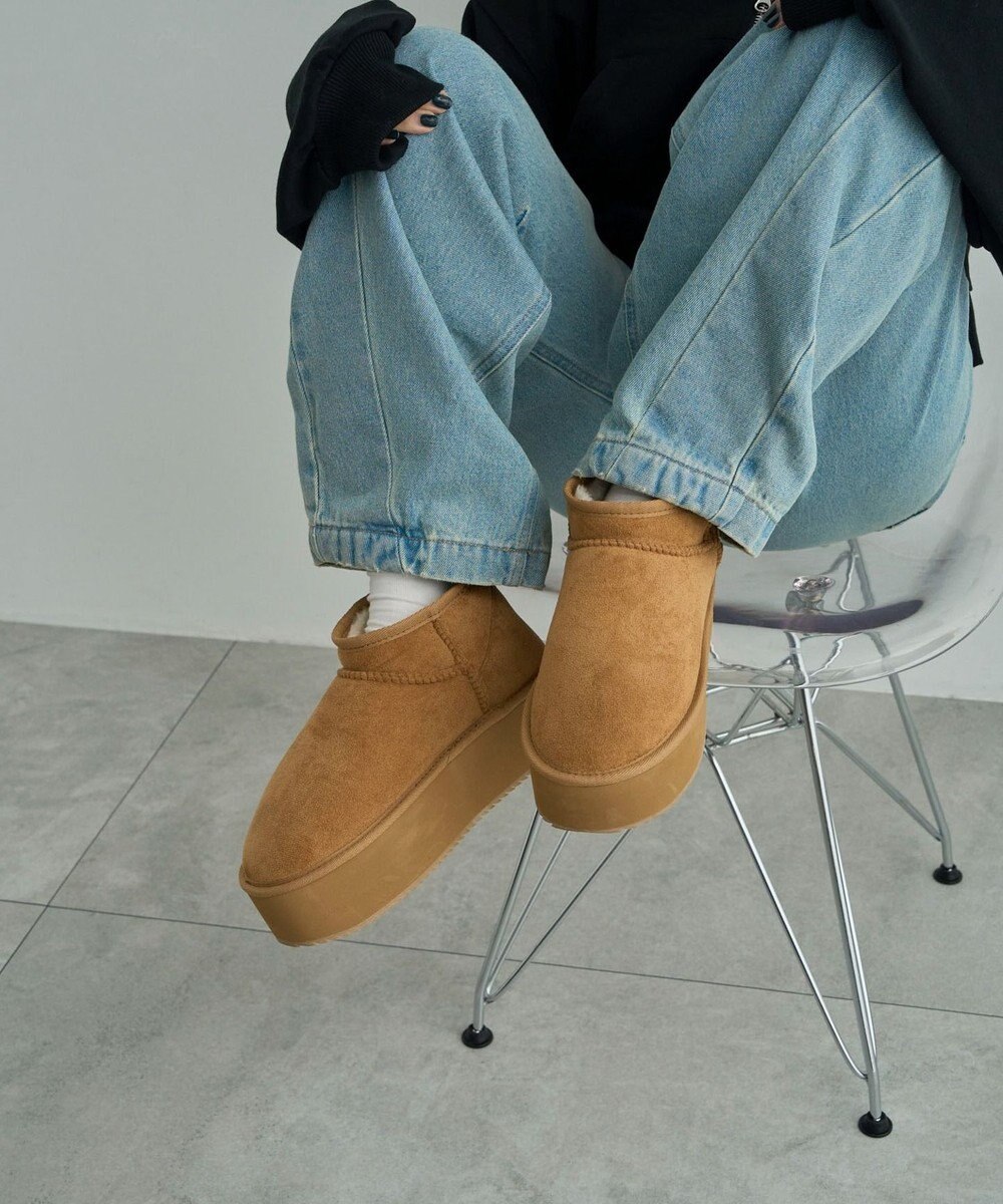 WEGO 【暖かい】厚底ショートFムートンブーツ 