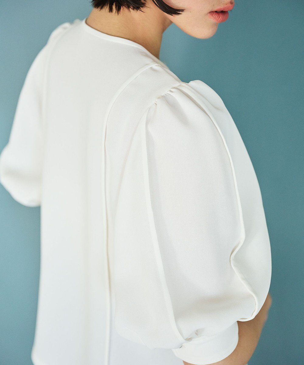 #Newans 【洗濯機可能/シワになりにくい】〈肩幅・二の腕が華奢見えする〉パフスリーブバイカラーブラウス 