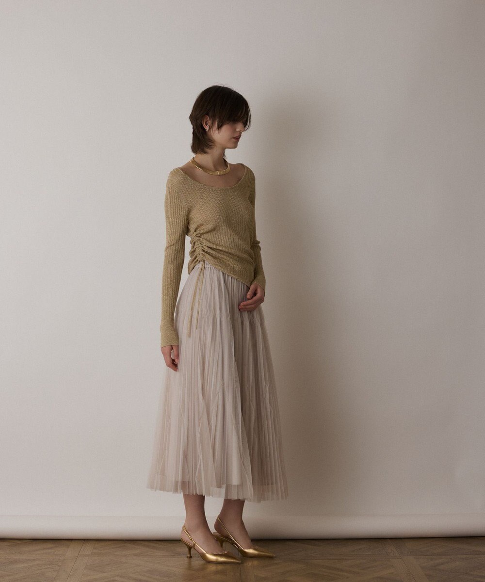 GRACE CONTINENTAL ラメリブクルーネックトップ 