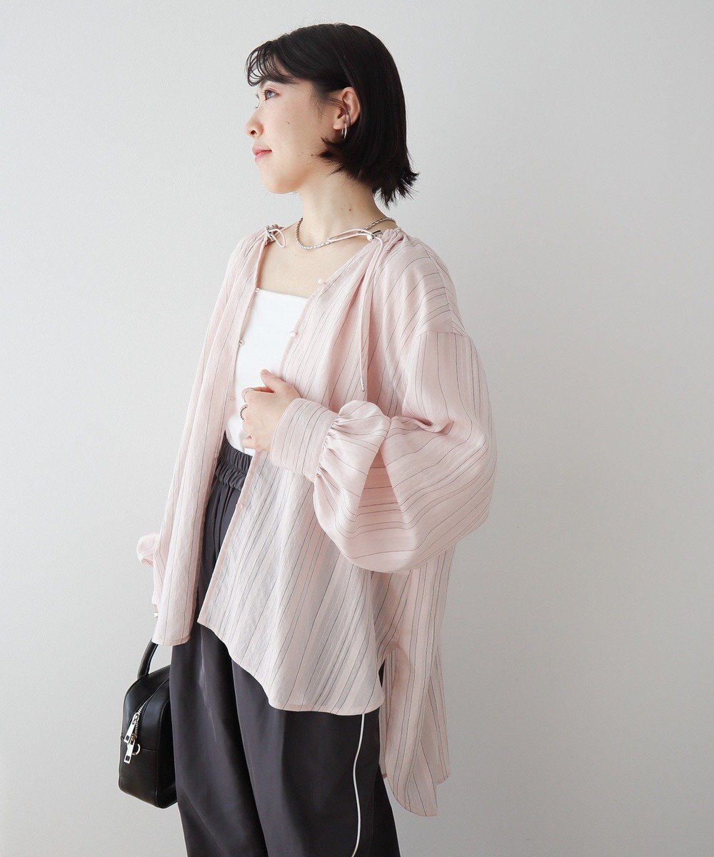 Green Parks ドロストネックシアーストライプチュニック 