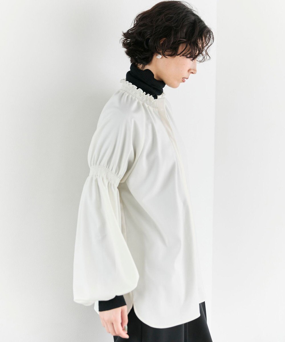 #Newans 【洗濯機可/しわになりにくい】シャーリングネック ボリュームスリーブブラウス 