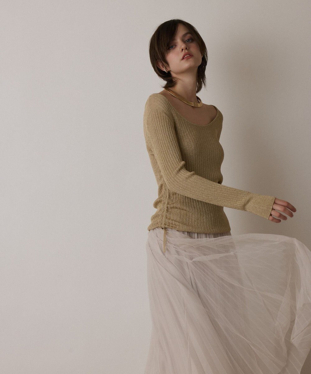 GRACE CONTINENTAL ラメリブクルーネックトップ 