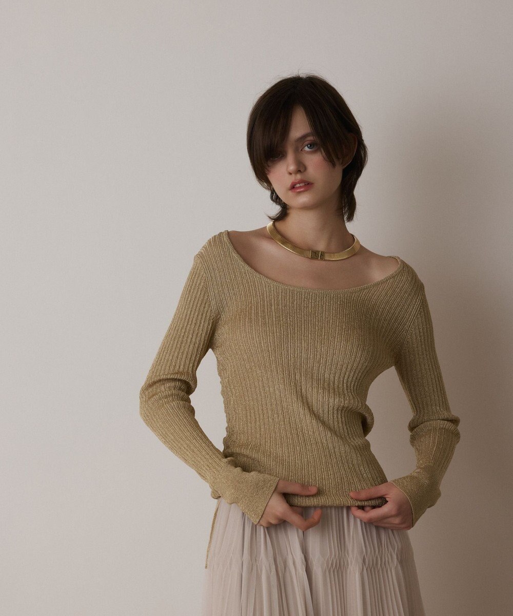 GRACE CONTINENTAL ラメリブクルーネックトップ 