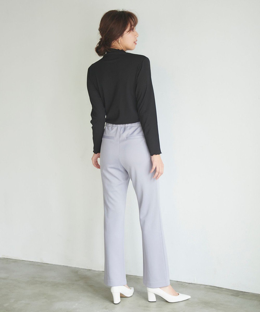 Feroux 【洗える】美シルエットストレッチセミフレア パンツ 