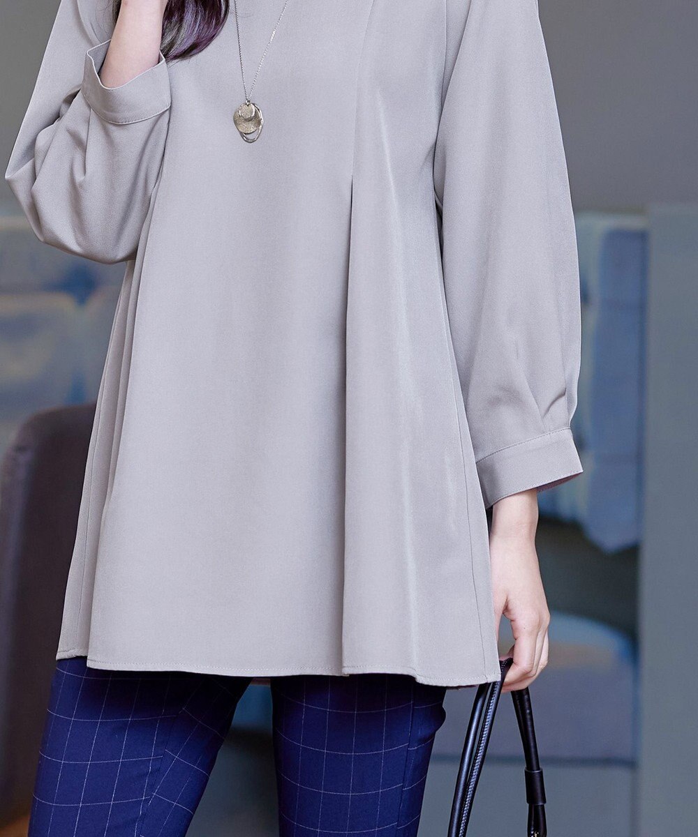 Tiaclasse 【ダブルストレッチ・洗える】バックベルトチュニックブラウス 