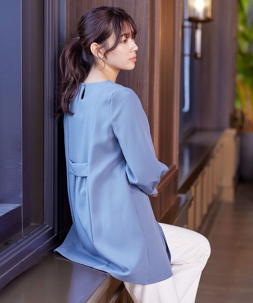 Tiaclasse 【ダブルストレッチ・洗える】バックベルトチュニックブラウス 