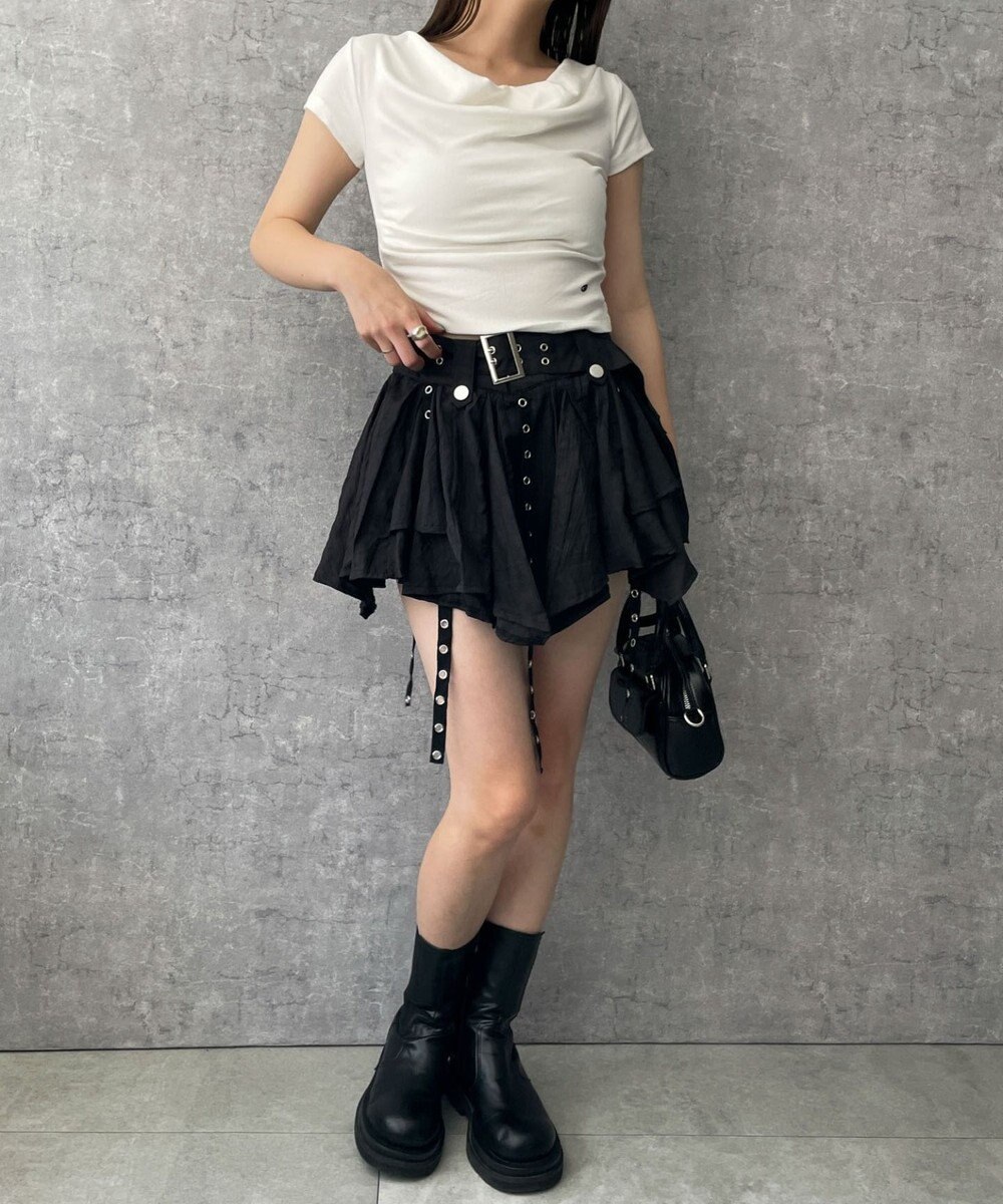 WEGO ベルト付きフリルアイレットスカート 