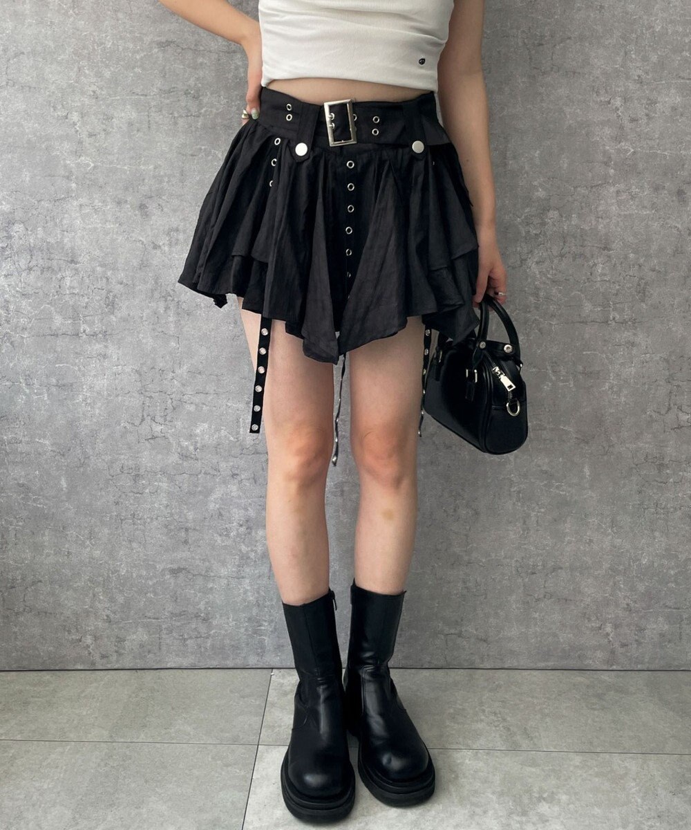 WEGO ベルト付きフリルアイレットスカート 