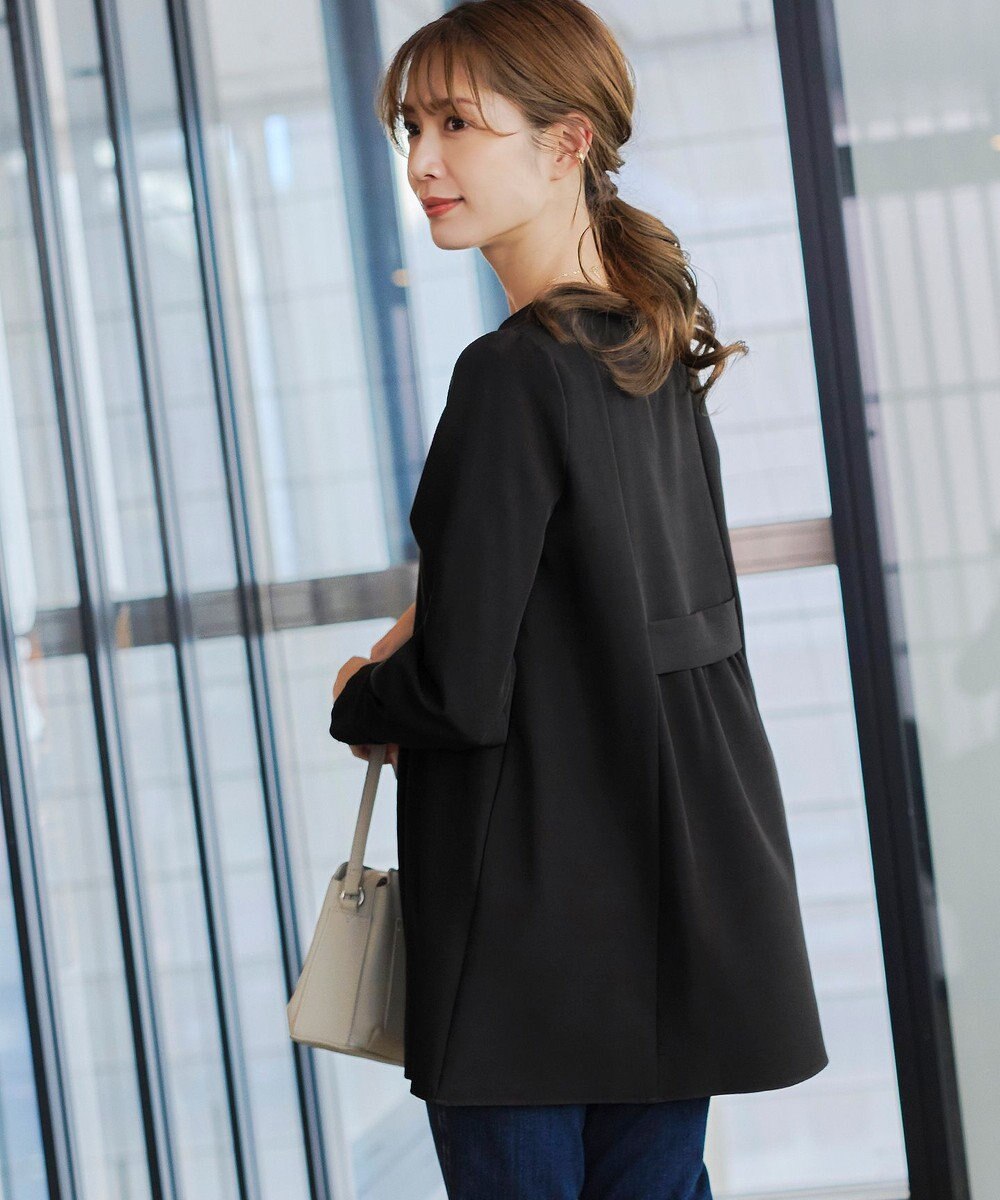 Tiaclasse 【ダブルストレッチ・洗える】バックベルトチュニックブラウス 