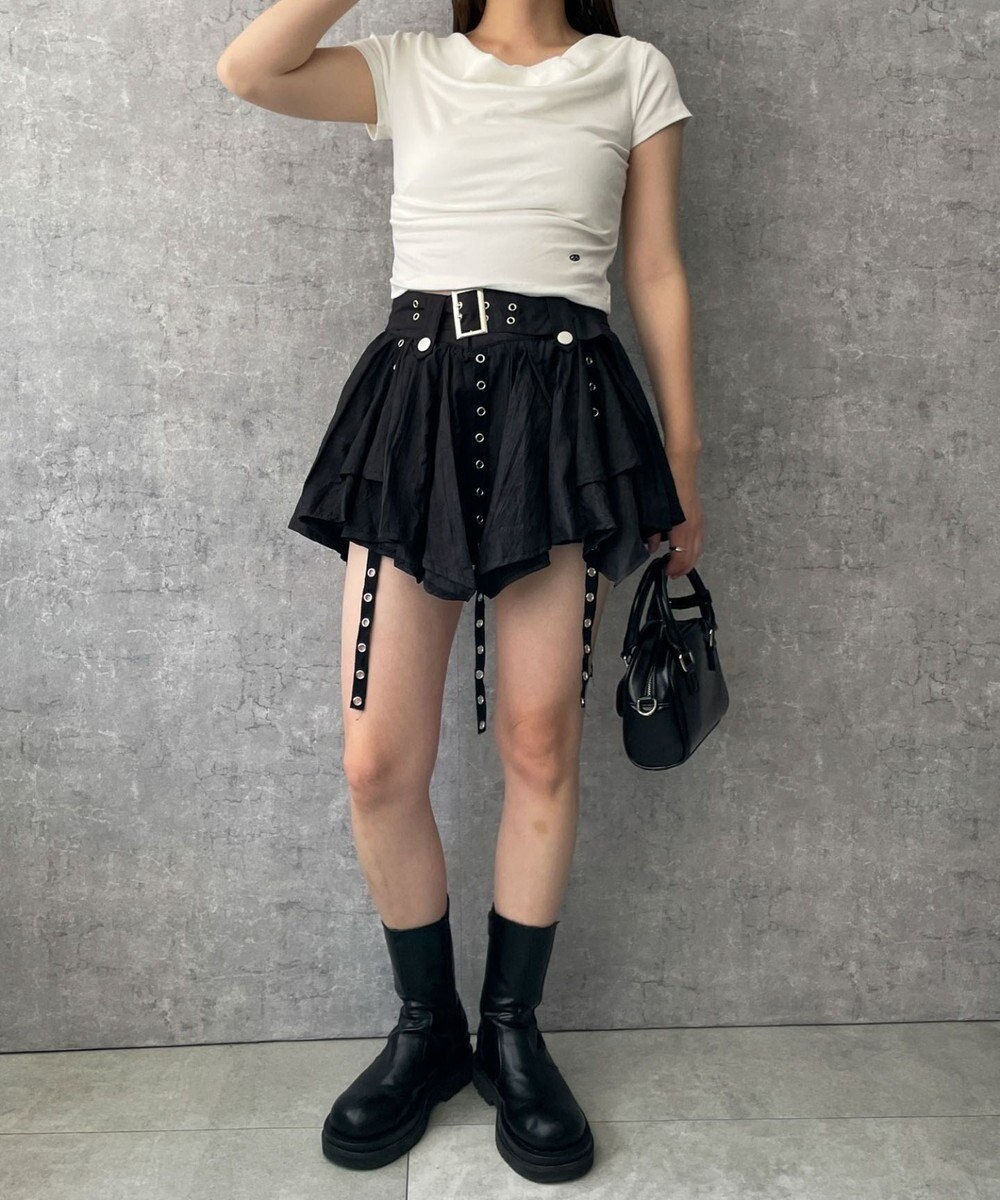 WEGO ベルト付きフリルアイレットスカート 