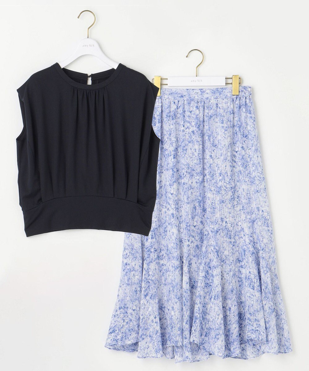 ANY SIS 【2SET】コンパクトトップス×ミスティプリントスカート セットアップ 