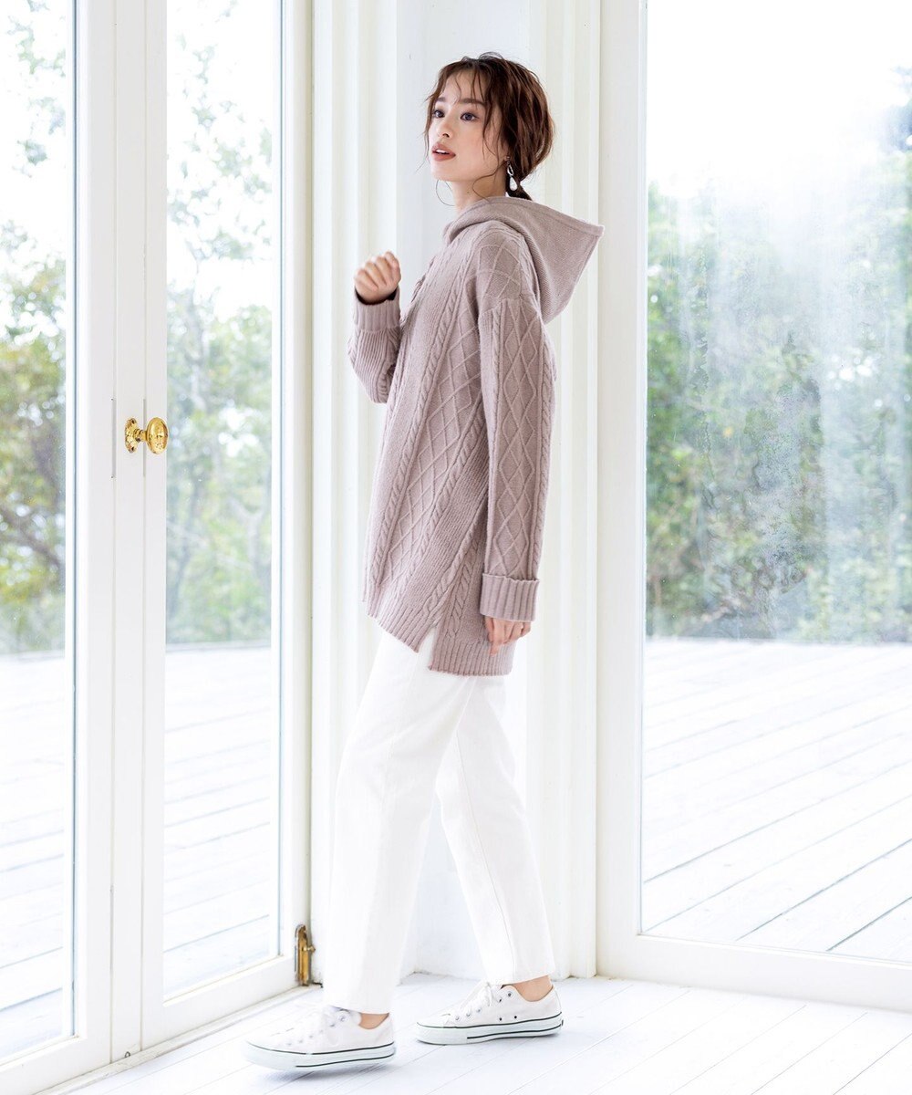 Tiaclasse 【洗える】アラン柄ニットパーカーチュニック 