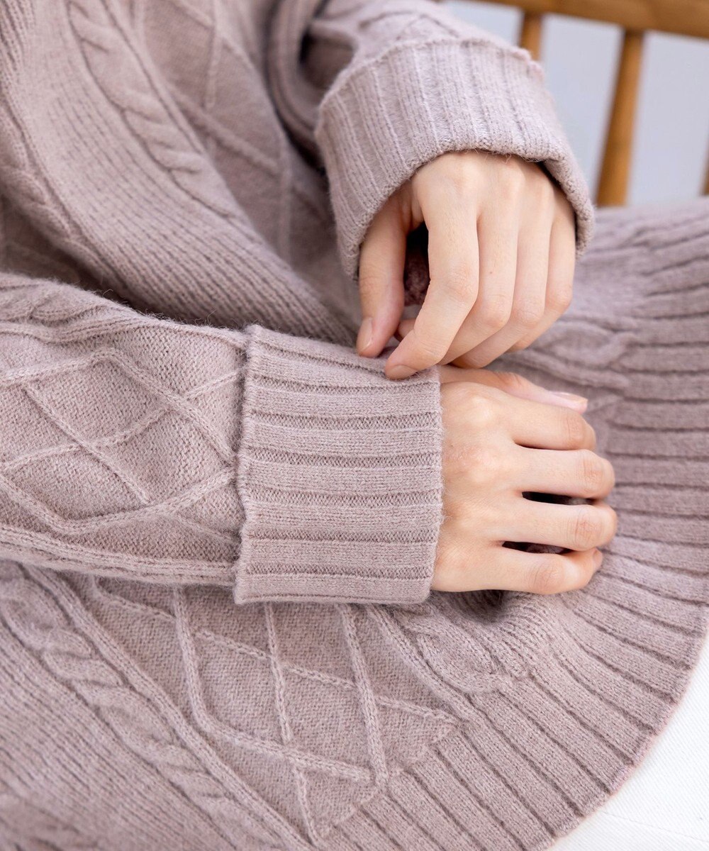 Tiaclasse 【洗える】アラン柄ニットパーカーチュニック 