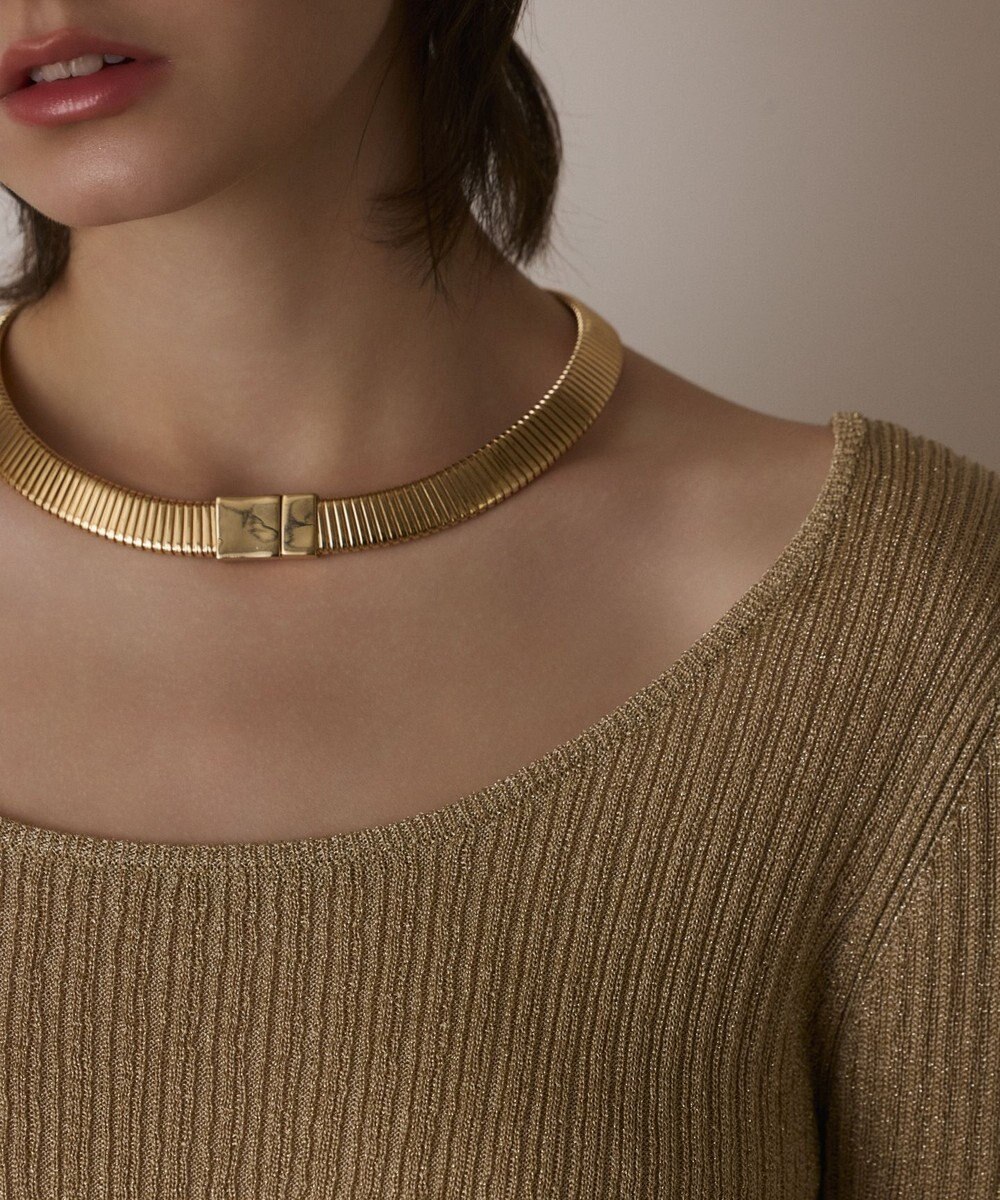 GRACE CONTINENTAL ラメリブクルーネックトップ 