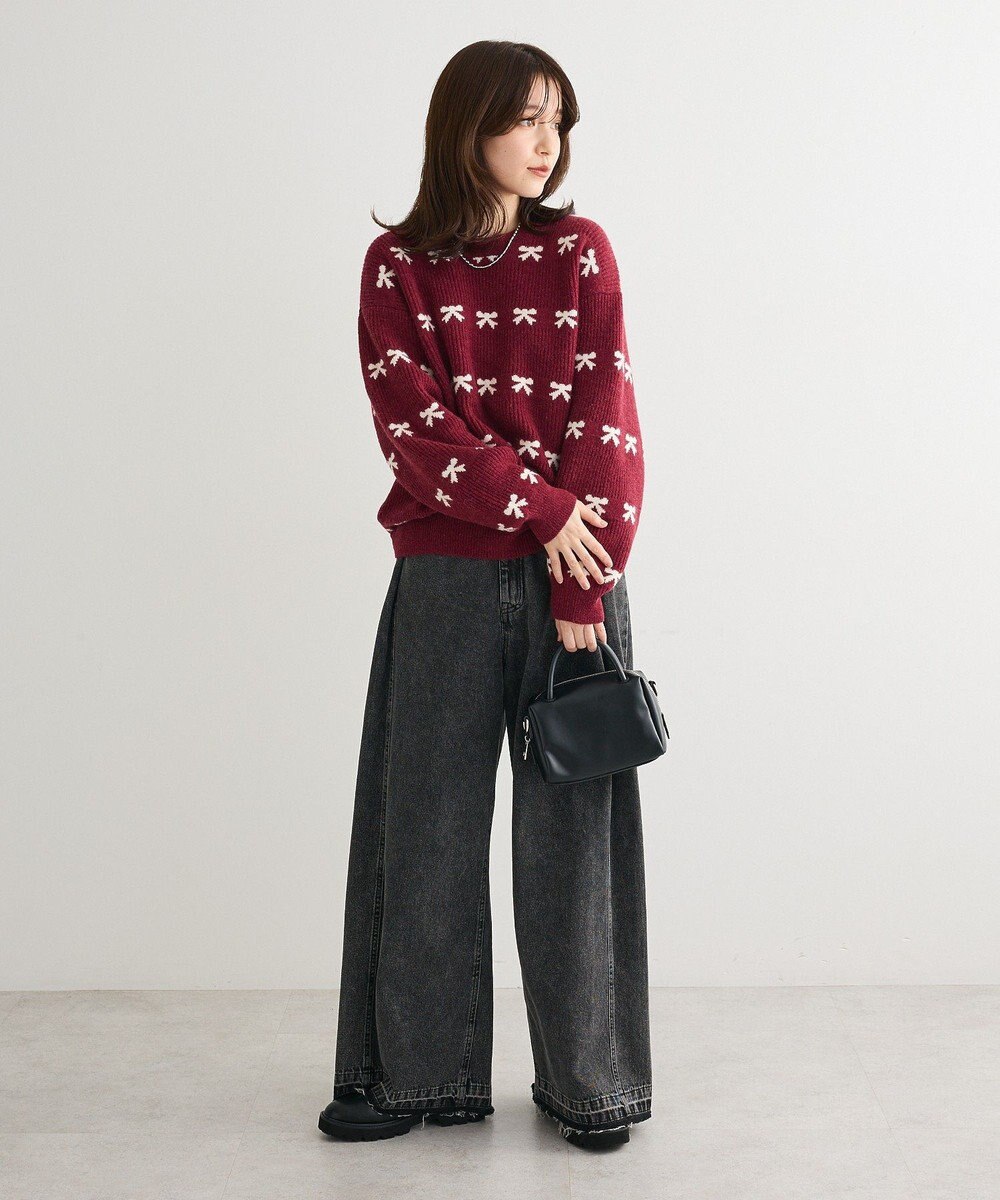 Green Parks ・ｓｗｉｎｇ　ｂｙ　リボンジャカードクルーニット 