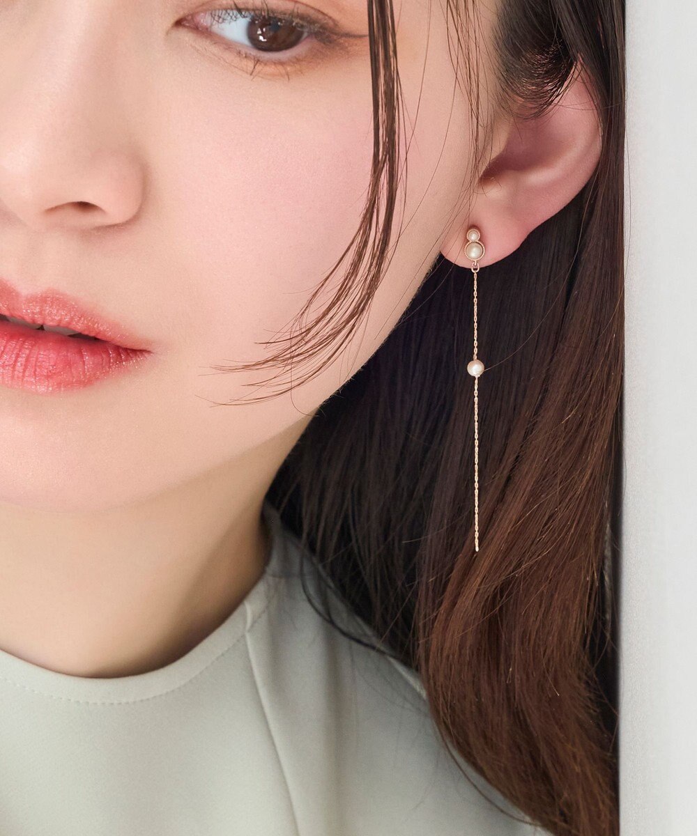 Phoebe 【金属アレルギー対応】ルミナスパールロングセラミックピアス　シャンパンゴールド 