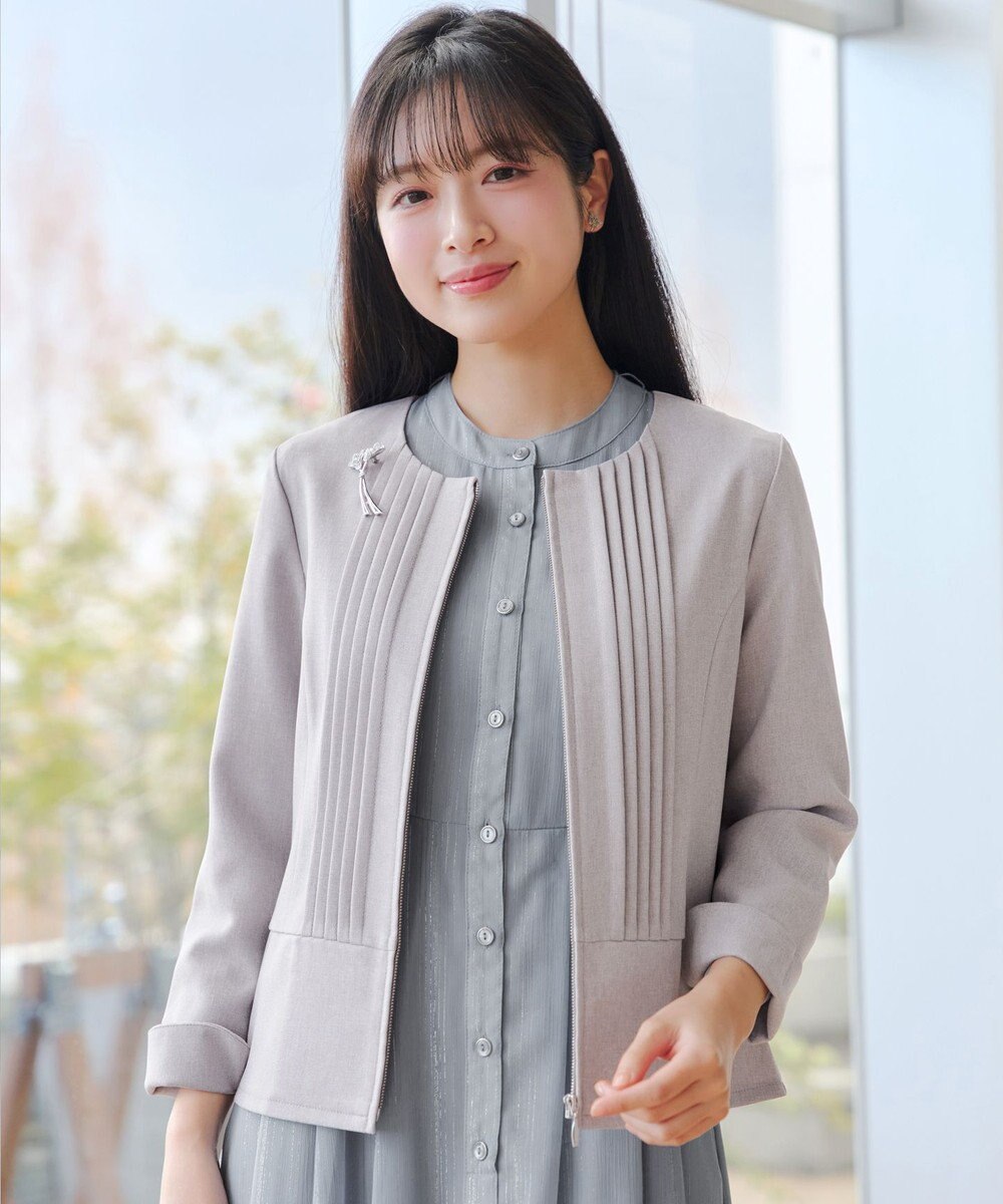 Tiaclasse L ピンタックノーカラージャケット 