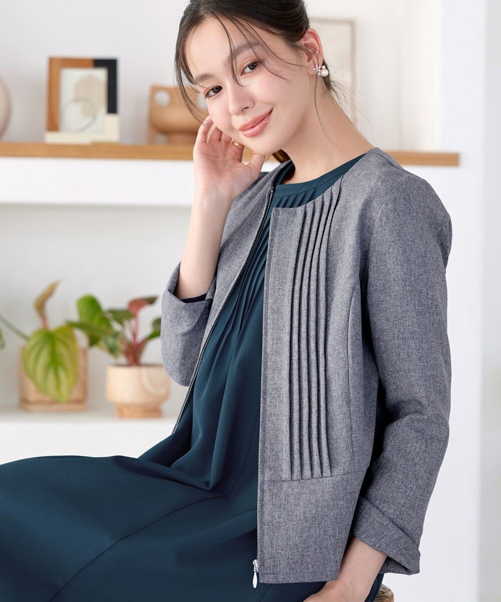 Tiaclasse L ピンタックノーカラージャケット 