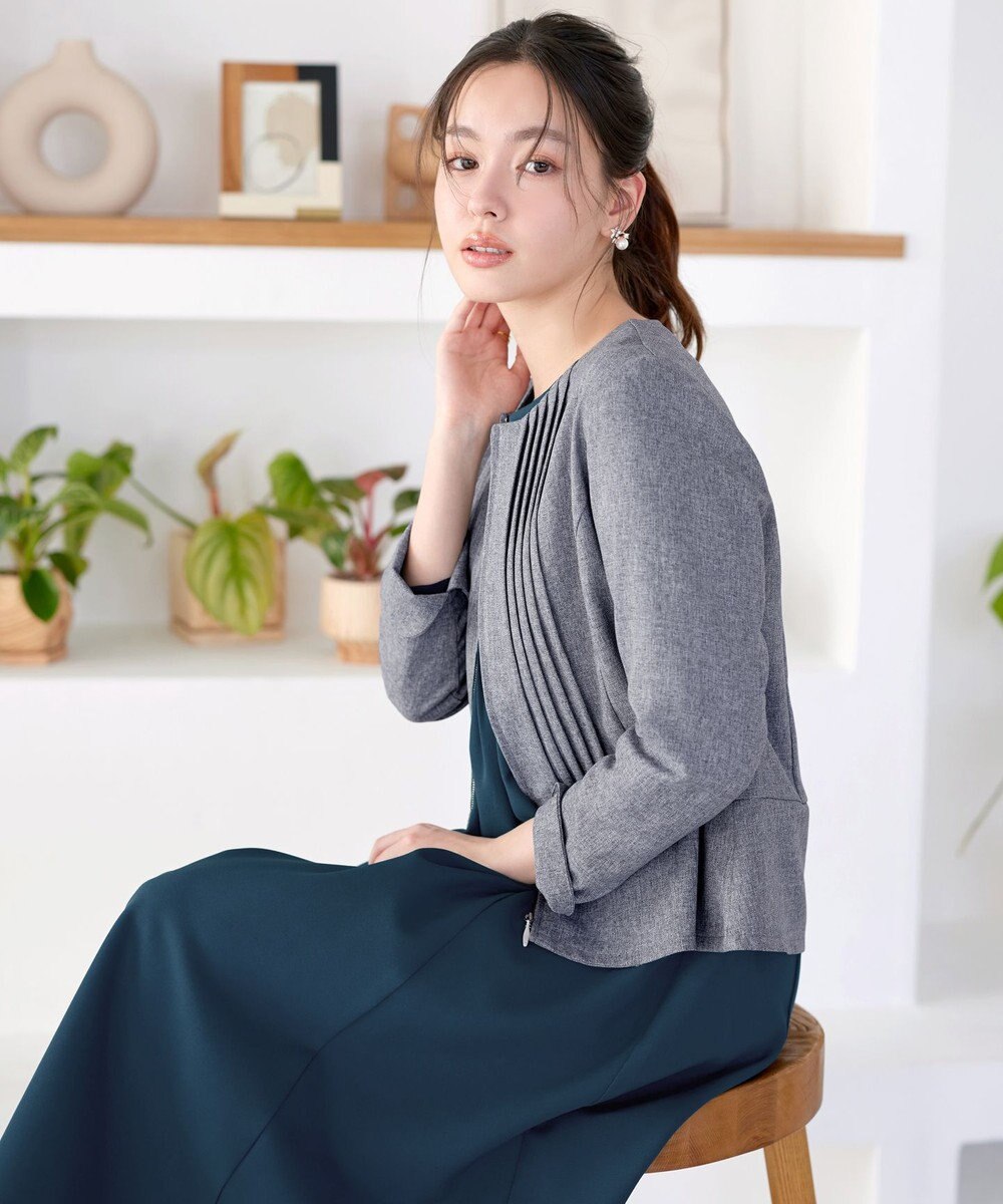 Tiaclasse L ピンタックノーカラージャケット 