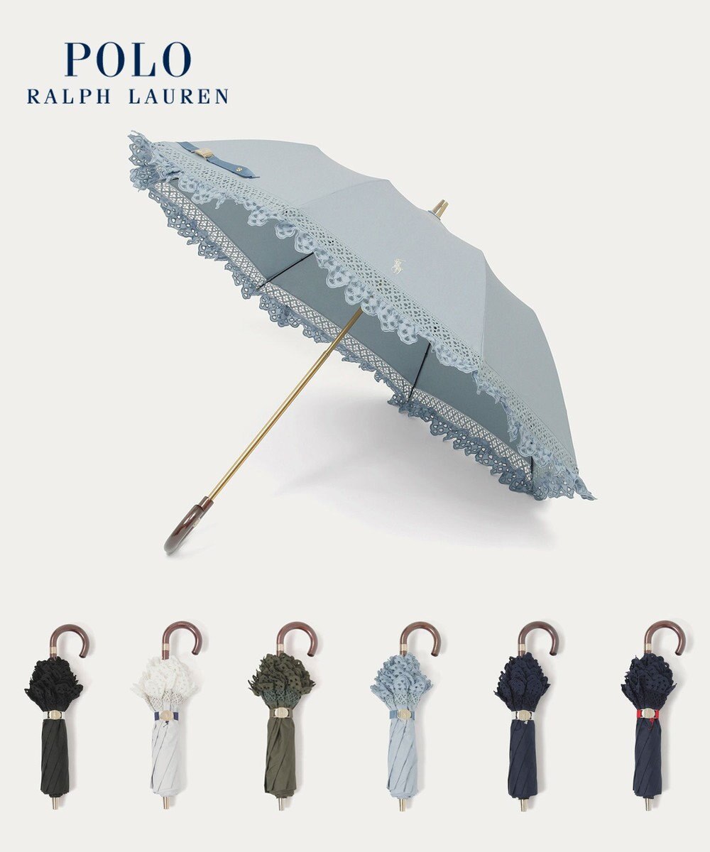 MOONBAT 【遮光/晴雨兼用日傘】POLO RALPH LAUREN(ポロ ラルフローレン) エンブフリル 折りたたみ傘 楽折 遮熱 UV 