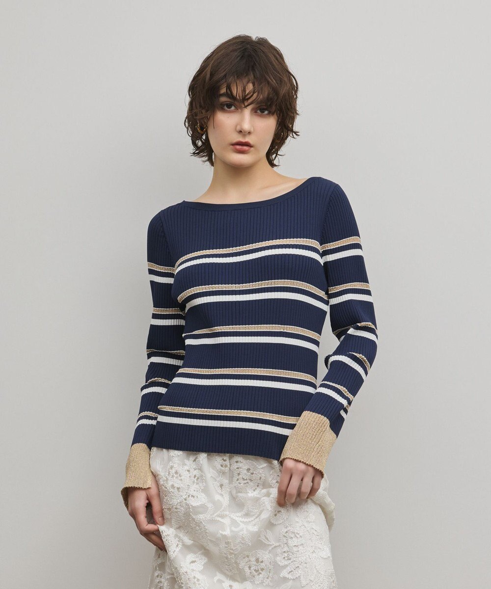 GRACE CONTINENTAL ラメボーダーニットトップ 