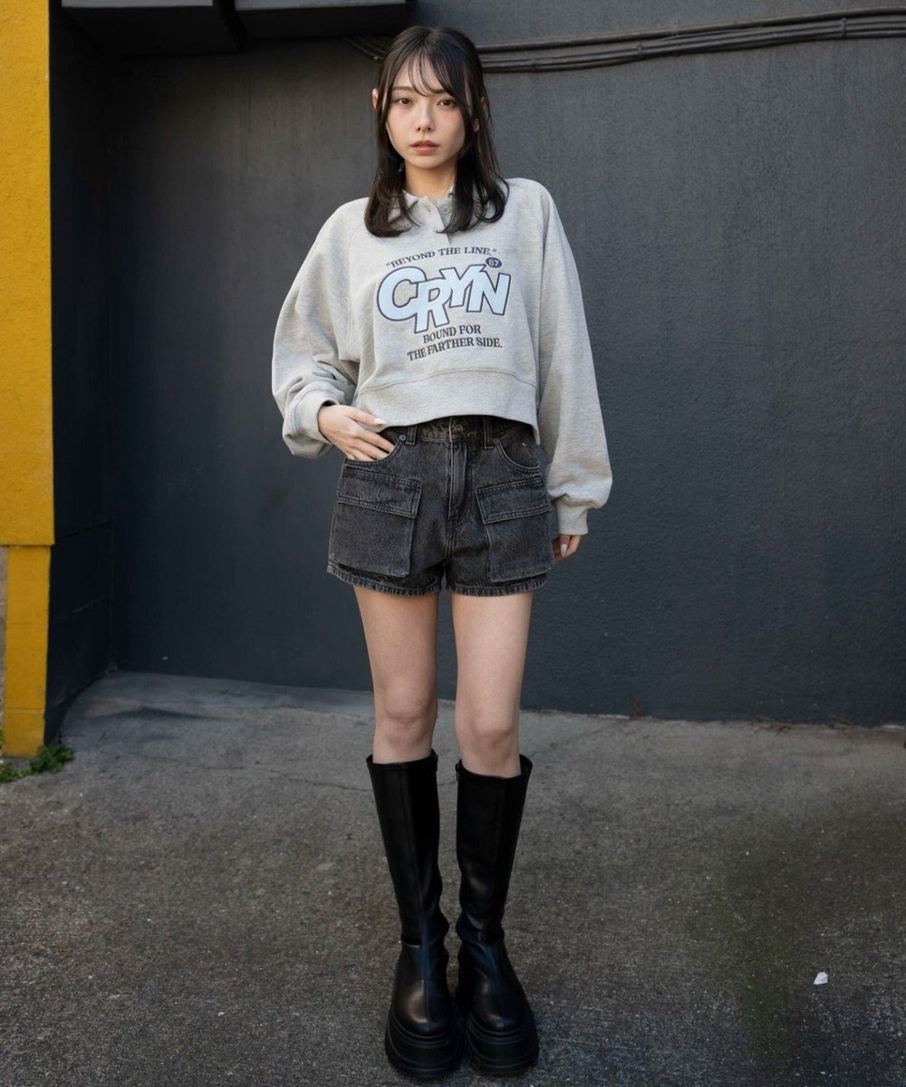 WEGO 襟付きグラフィックショートスウェット 