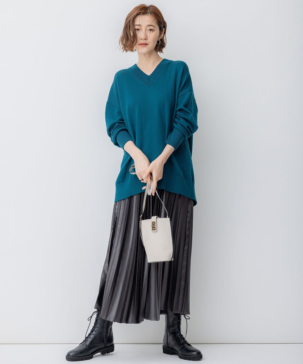 23区 【洗える】ウールミドルゲージ Vネック チュニック ニット 