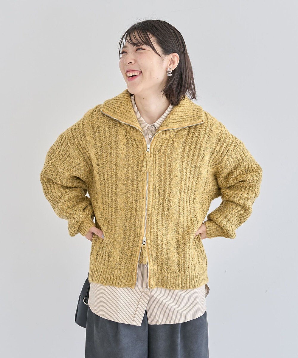 Green Parks 衿付きケーブルｚｉｐカーディガン 
