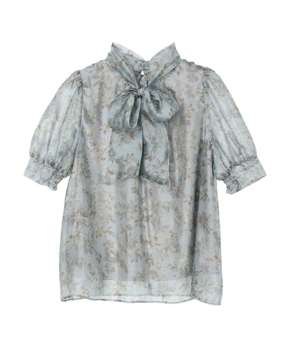 earth music&ecology フラワー柄シアーパフブラウス 