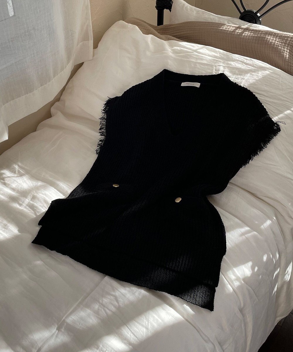 Feroux 【洗える】ツイードライクニット ベスト 