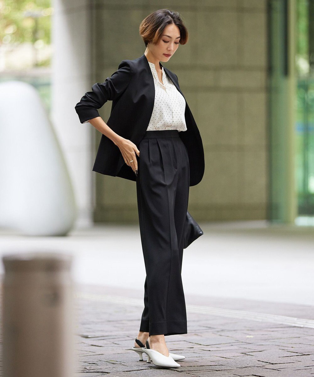 ICB 【人気のため新柄追加・洗える】Back Satin Amunzen キーネック長袖ブラウス 