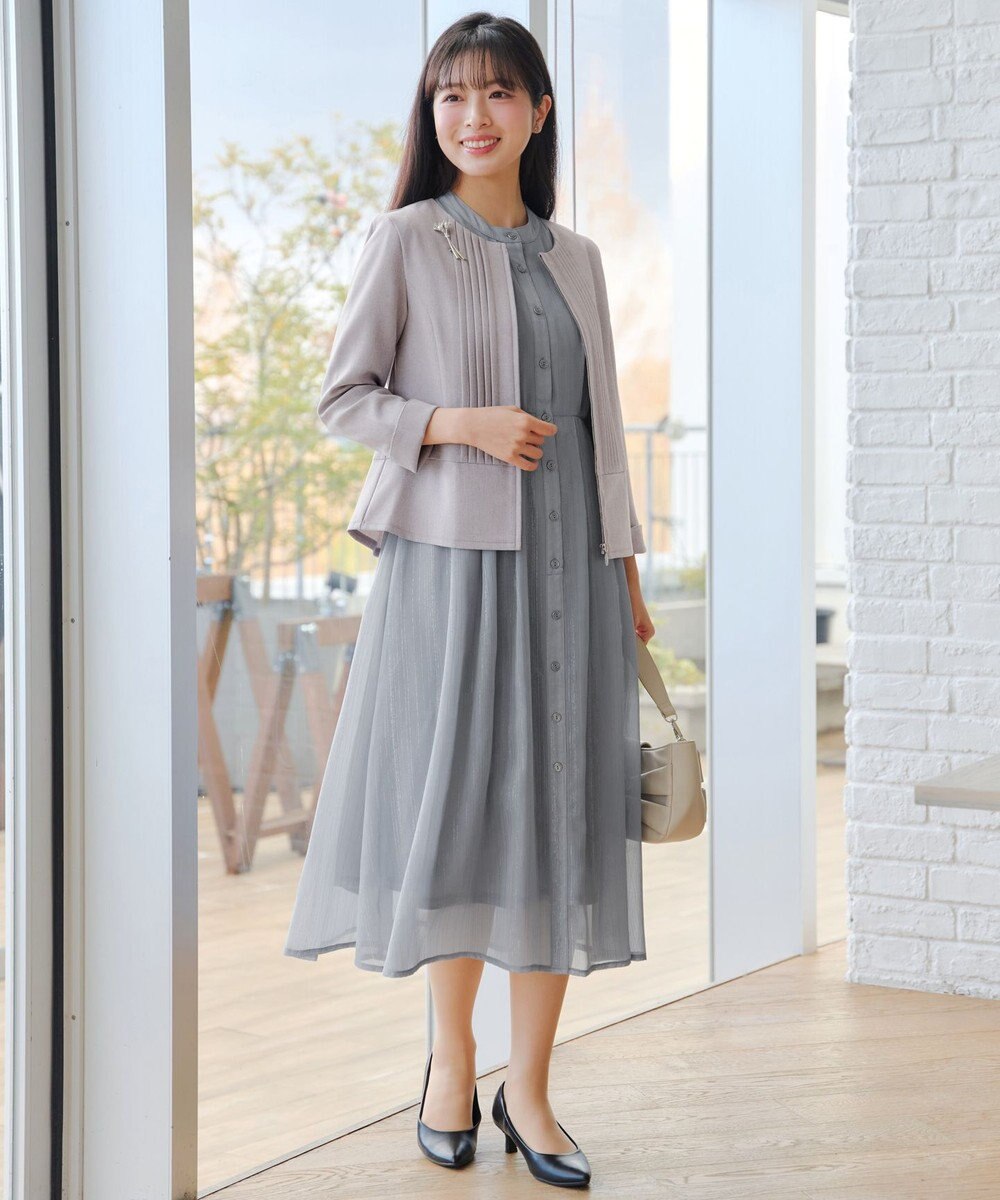 Tiaclasse L ピンタックノーカラージャケット 