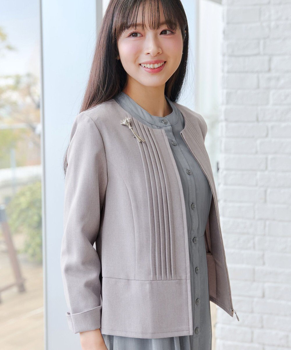 Tiaclasse L ピンタックノーカラージャケット 