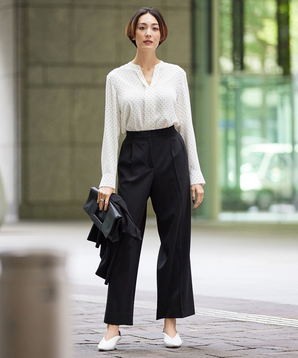 ICB 【人気のため新柄追加・洗える】Back Satin Amunzen キーネック長袖ブラウス 