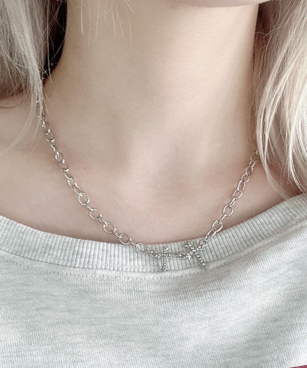 WEGO Lラインストーンダブルモチーフネックレス 