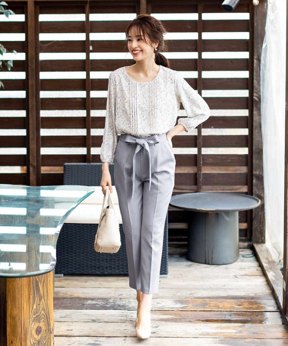 Tiaclasse L 【洗える】美脚効果も叶うリボン付きテーパードパンツ 