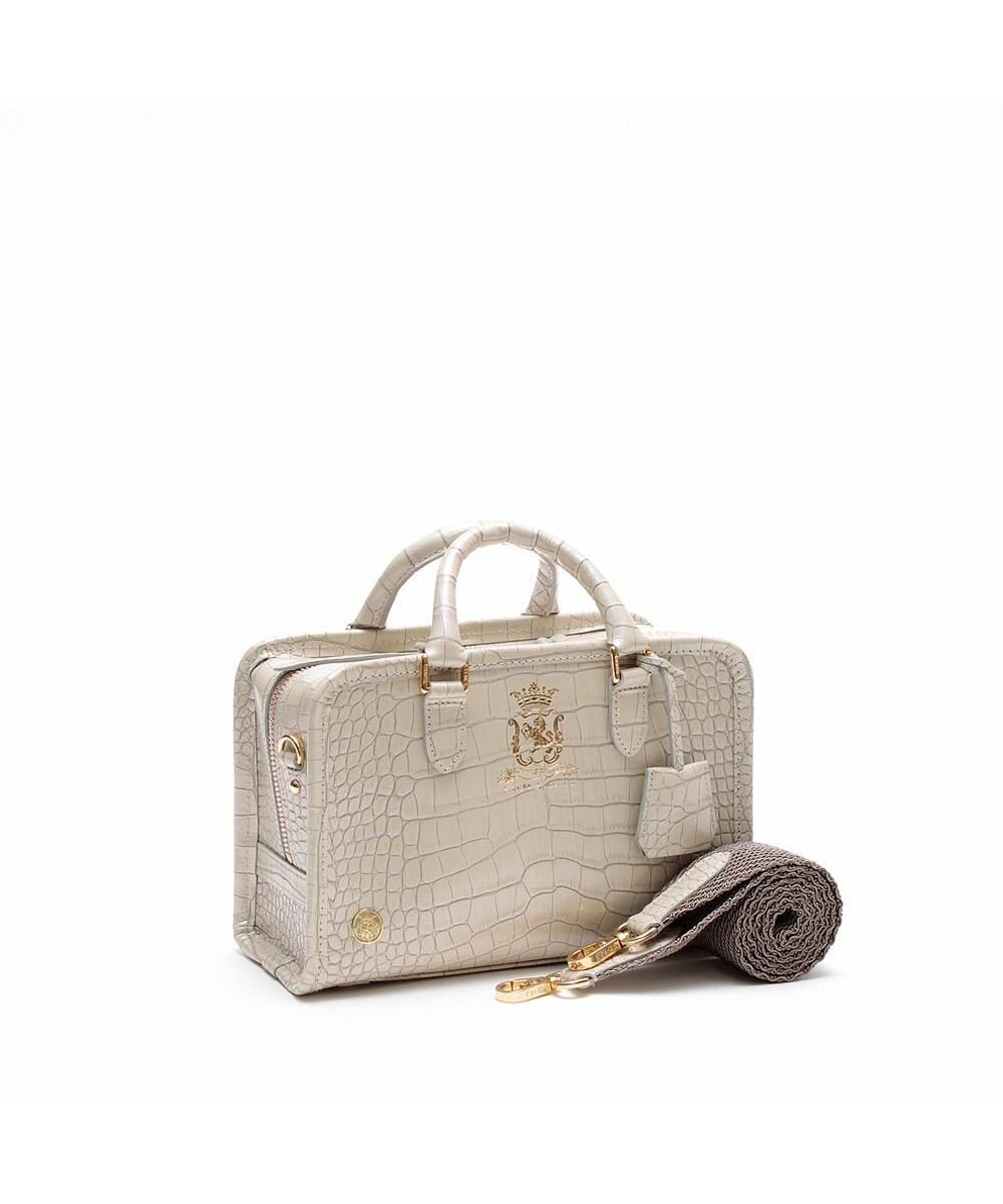 A.D.M.J. 【牛革】クロコ型押しヘリ巻きボストン23cm 