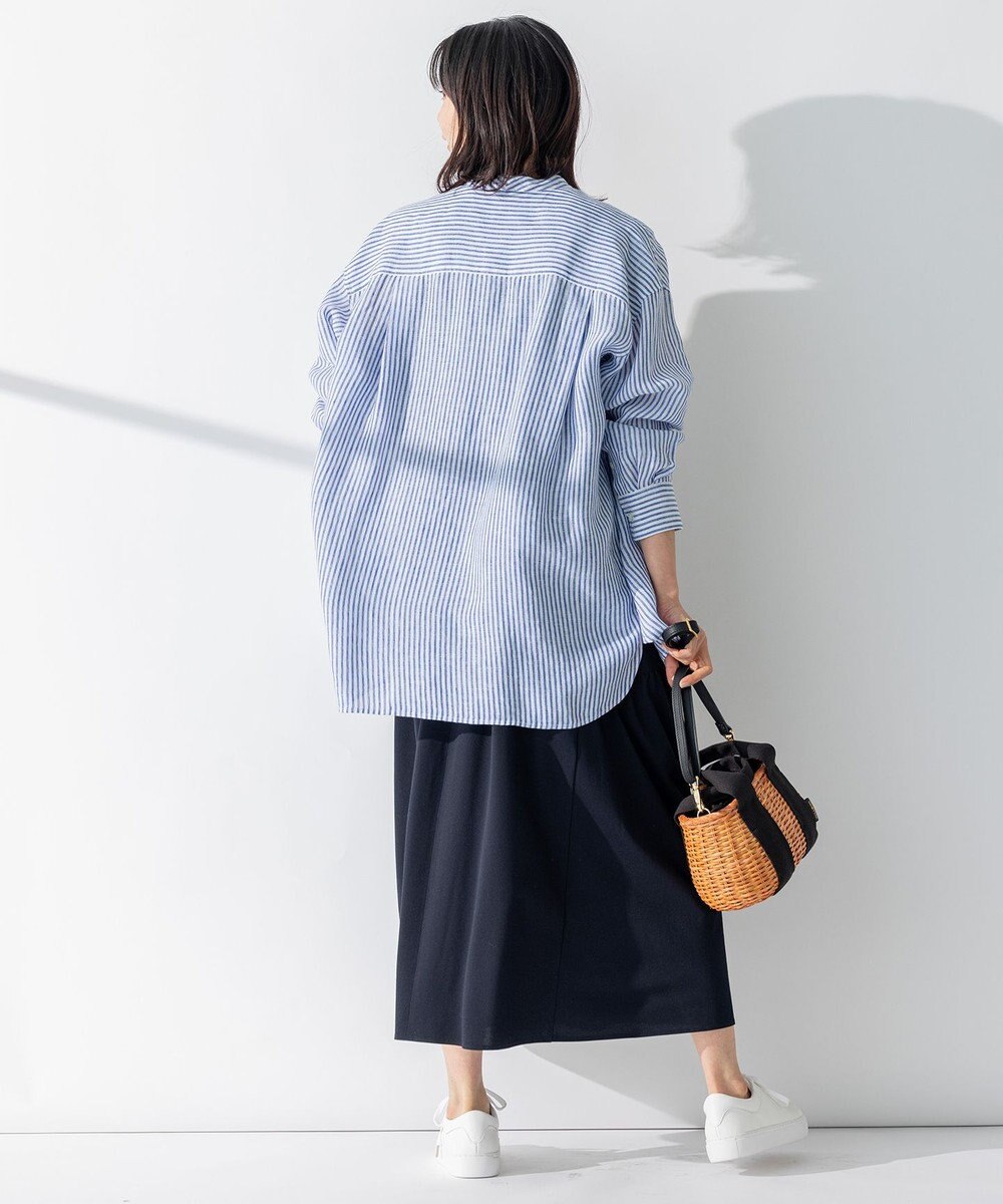 23区 【WEB限定カラーあり/洗える】LIBECO バンドカラー ビッグシルエット シャツ 